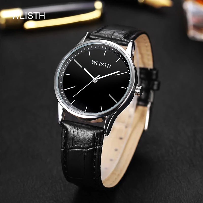 Fashion Quartz Watch for Men Stainless Steel Extremely Thin Simple Dial Leather Strap Waterproof Men's Wristwatches Reloj Hombre