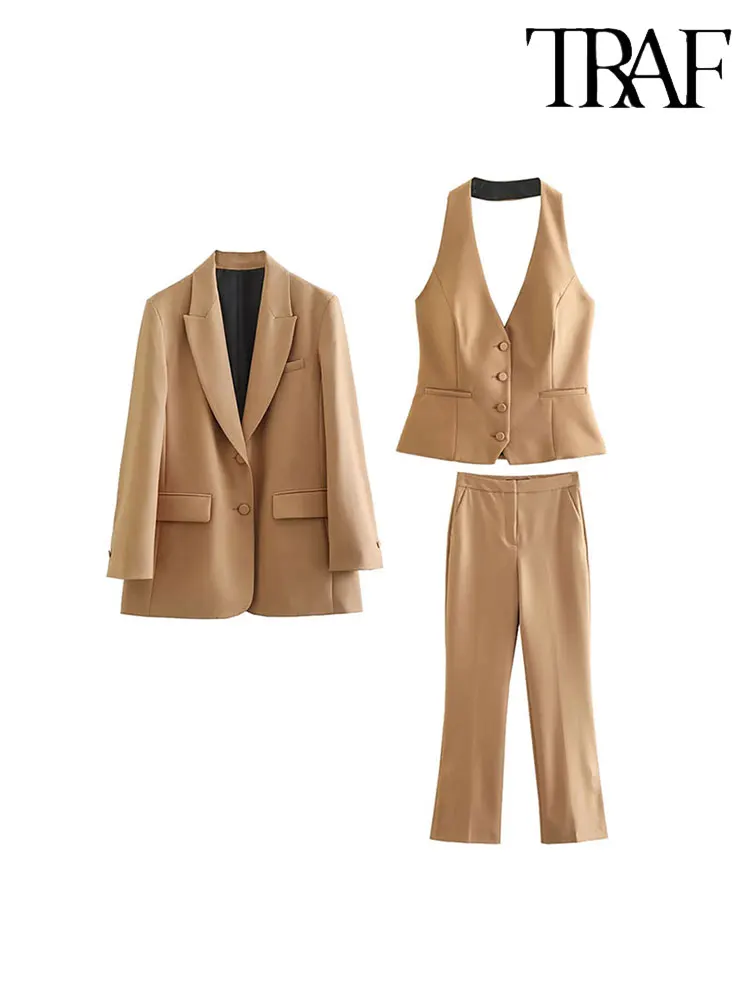 

TRAF 2023 Spring Autumn Women's Suit Pants Sets Woman New Fashion Office Blazer Coat Ladies Vest Pants Set Women Suits