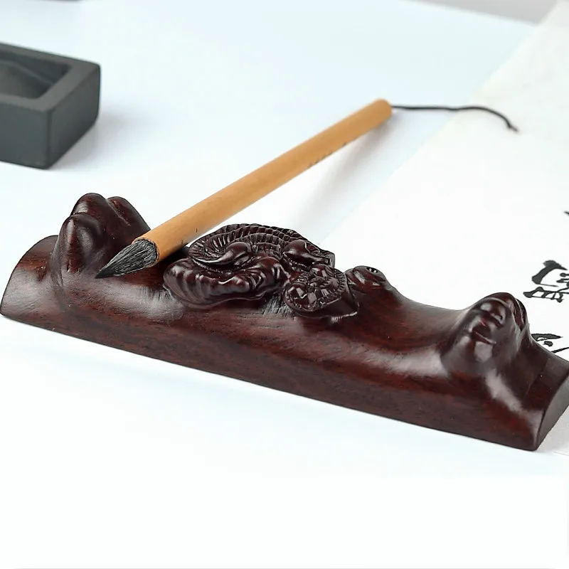 

Pen Rests Black Catalpa Wood Soft Pen Penholder Chinese Calligraphy Ink Painting Brush Holder Creative Root Carving Paperweights