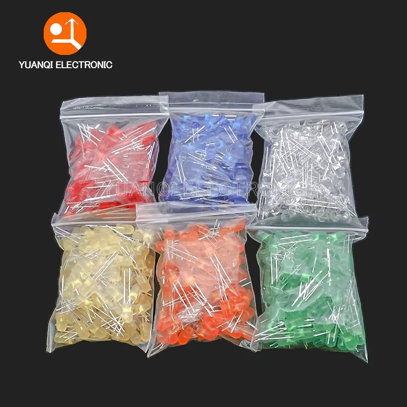 100pcs 5mm LED Diode F5 Assorted Kit White Green Red Blue Yellow Orange Pink Purple Warm DIY Light Emitting | Электронные