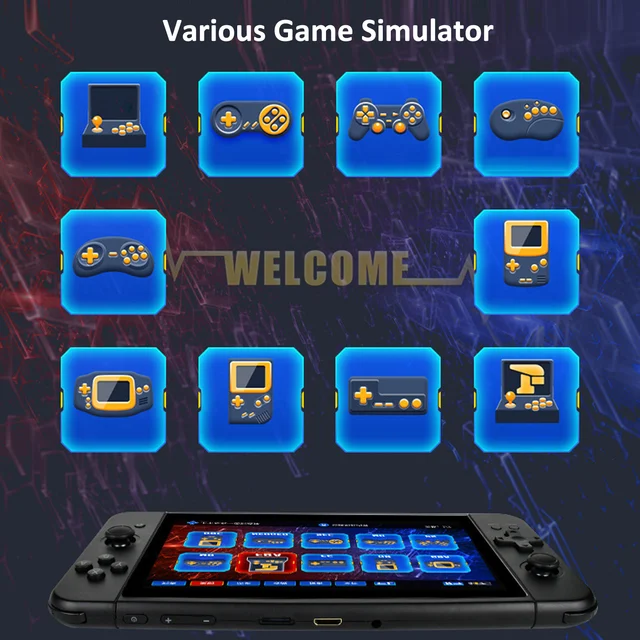 Powkiddy x70 console de jogos de vídeo handheld jogador de jogo duplo  joystick built-in 3500 jogos 7-in tela música vídeo player saída hd -  AliExpress