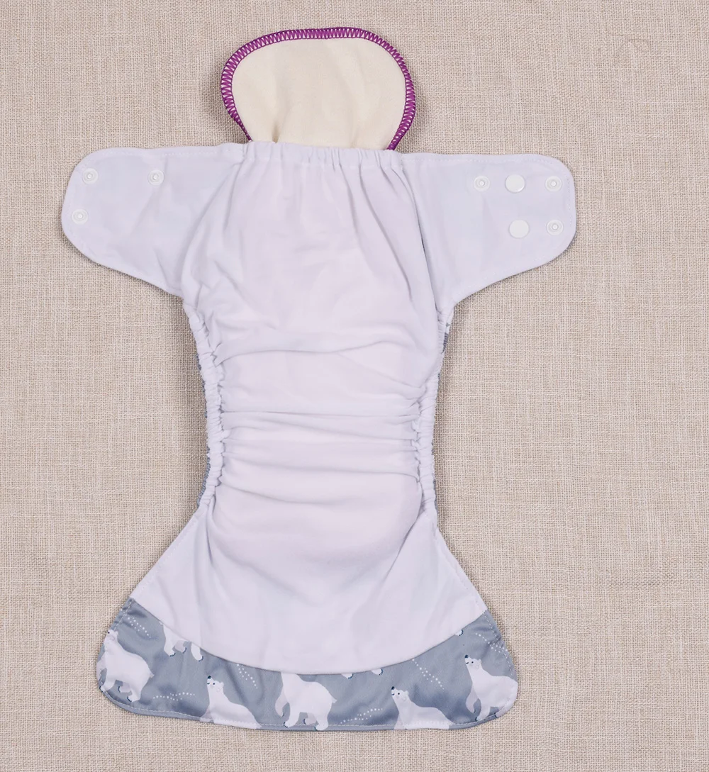 5PCS Hemp Cotton Cloth Pad 3 Layers Washable Cloth Diaper Insert With Purple Stitching