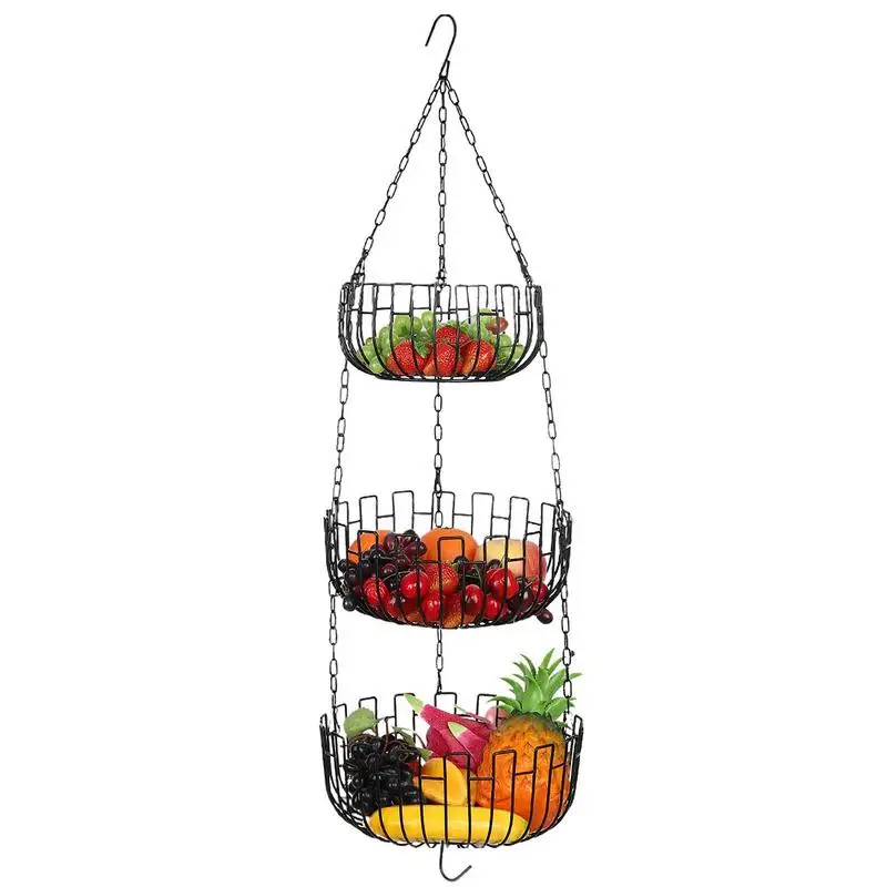 

3 Tier Hangings Basket Fruit Organizer Tiered Fruit Vegetable Storage Basket Detachable Space Saving Fruit Vegetable Storage For