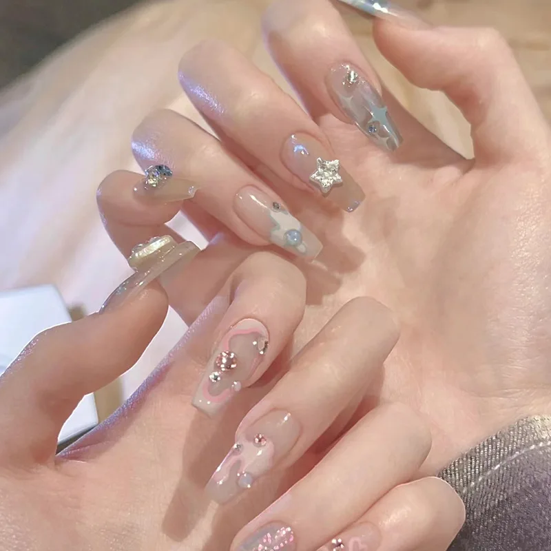 24Pcs 웨어러블 관 가짜 손톱 팁 나비 동백 디자인 빨간색 긴 발레리나 거짓 손톱 손톱 아트 매니큐어에 누르기