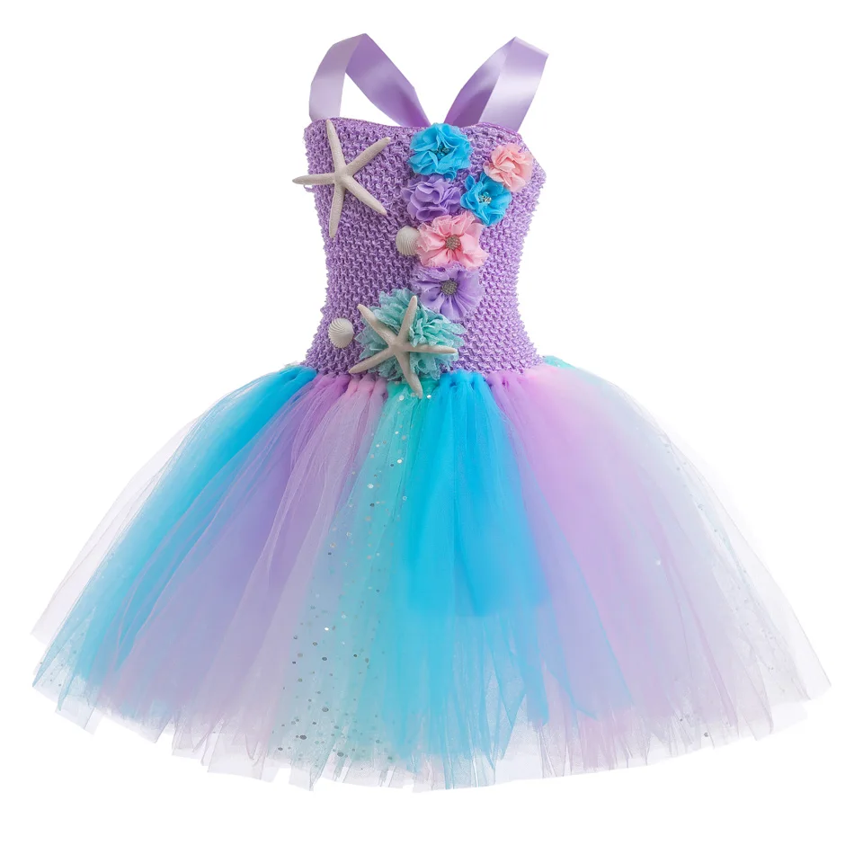 Girls Mermaid Tutu Dress Princess Birthday Party Dresses For Girls Starfish Halloween Cosplay Kids Mermaid Costumes