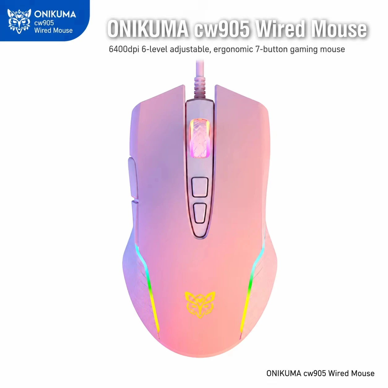 Mouse Ottico da Gaming RGB Colorato a 7 Pulsanti 6400DPI, Mouse Ergonomico Cablato Retroilluminato per Computer, Laptop, Desktop e Accessori PC