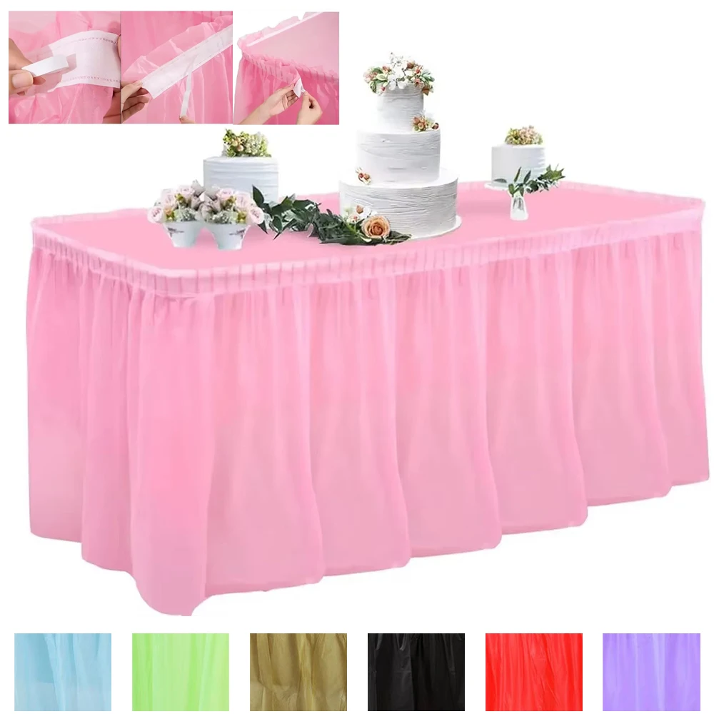 2pcs/set Tablecloth Set Disposable Solid Color Table Cover Table Skirts for Happy Birthday Party Wedding and Festival Decoration