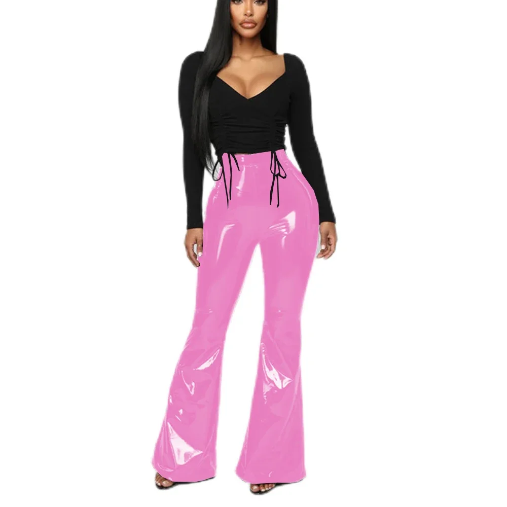 Women High Waist Flare Leggings Solid Trousers Sexy Bodycon Trousers Club Pants Fashion Patent Leather Clothing Streetwear 7XL
