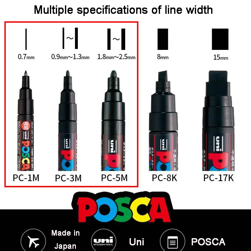 أقلام تلوين أكريليك POSCA منظمة في أكياس، أقلام تل...