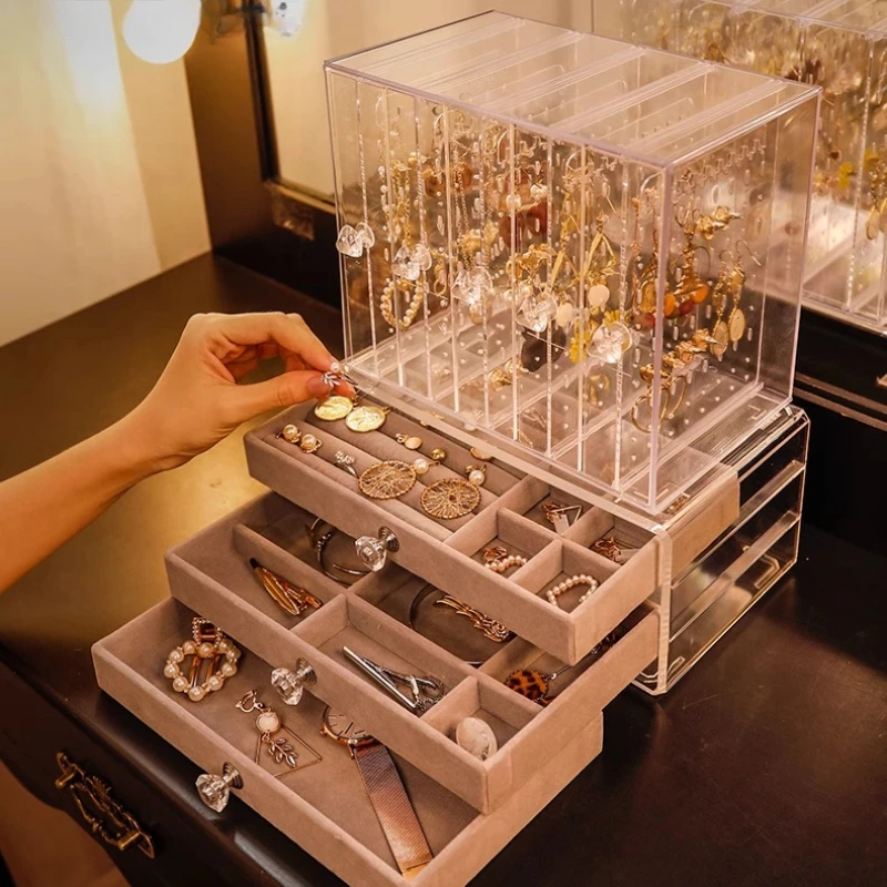 Acrylic Jewelry Box Organizer Clear Display Rack Three Layer Drawer Vertical Personalized Jewelry Box Gift Storage Container