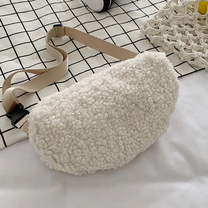 Cute Bear Embroidered Plush Waist Bag Women Winter Soft Warm Belt