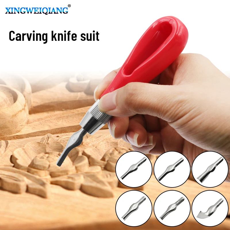 Carving Tool Creative Round Handle 6 Knife Head Art Print Engraving Knife Professional School Art Wood