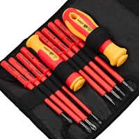 10 Piece VDE 500V Insulated Screwdriver Set Magnetic Electrician Interchangeable Head Slotted Phillips Torx Tool with Pouch