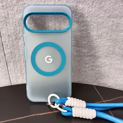 Matte Candy Colored Magnetic Wrist Lanyard Phone Case with Translucent PC Cover - Pixel 9 (Blue)