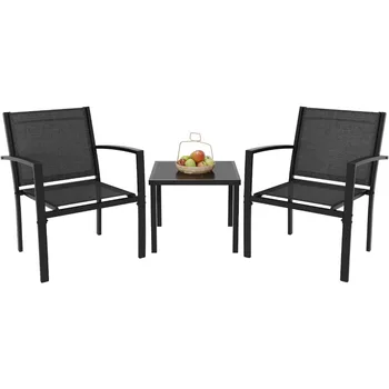3 Pieces Patio Furniture Set Outdoor Conversation Textilene Fabric Chairs for Lawn, Garden, Balcony 3