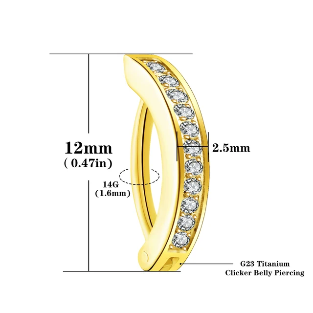 Piercing Ombelico Donna KRFY | Argento 925 Anallergico | Con Zirconi | Chiusura Clicker | 14G 10mm