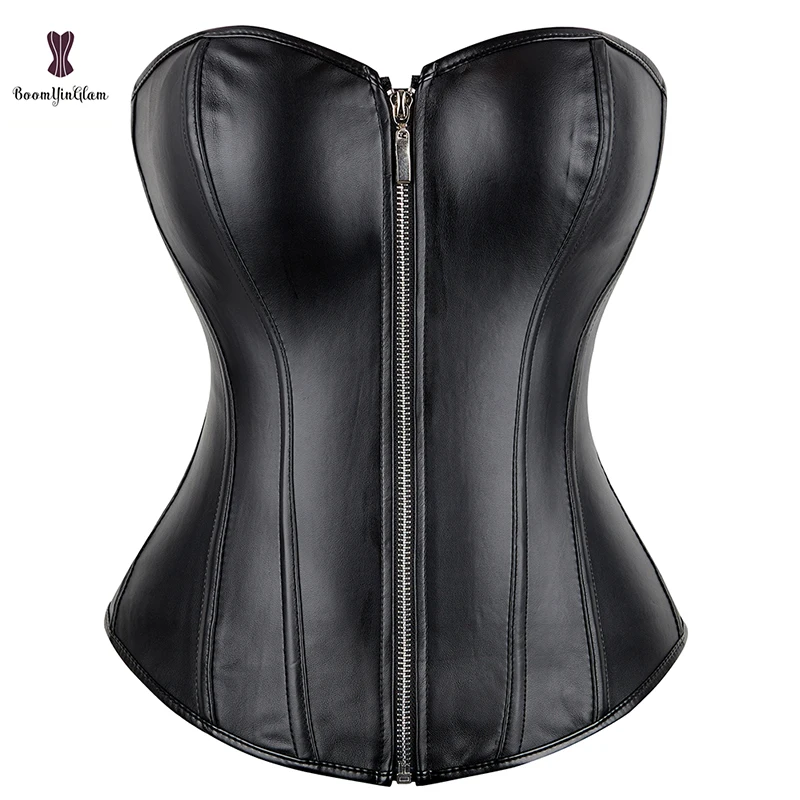 Punk Style Push Up Women's Plus Size Slimming Body Shapewear Gothic Faux Leather Corset Bustier With Zip 834# waist corset body shaper corset bustier top lace corset