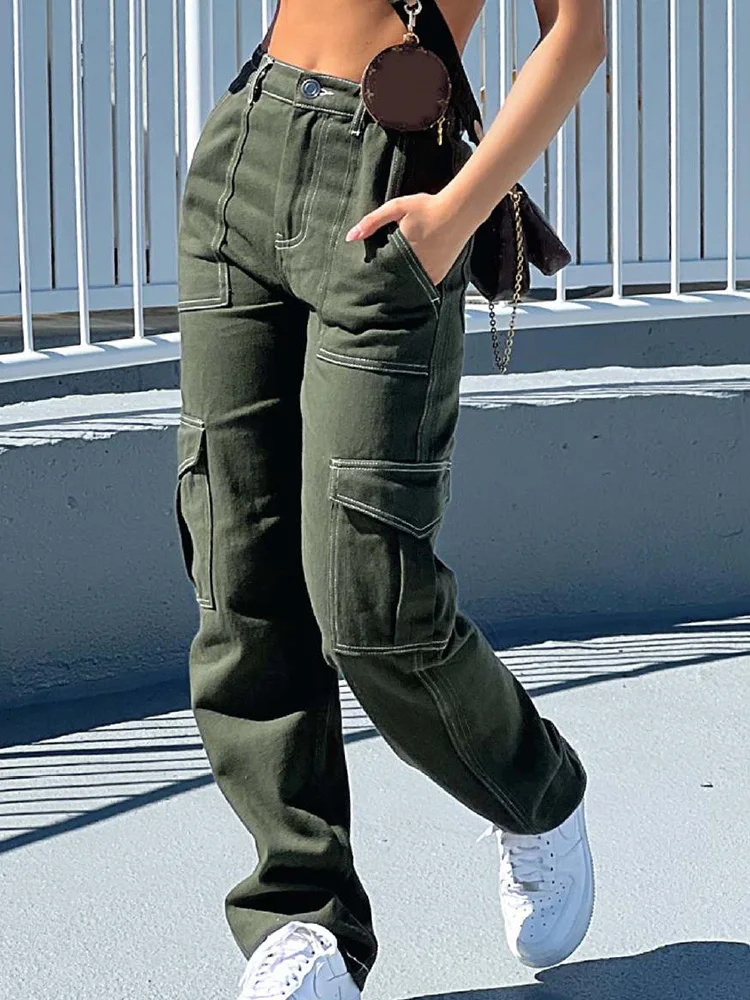 

2023 Women Loungewear Solid Pocket Trousers Spring Autumn Simple Zipper Fly Fashion Ladies Cargo Pants Streetwear Dropshipping