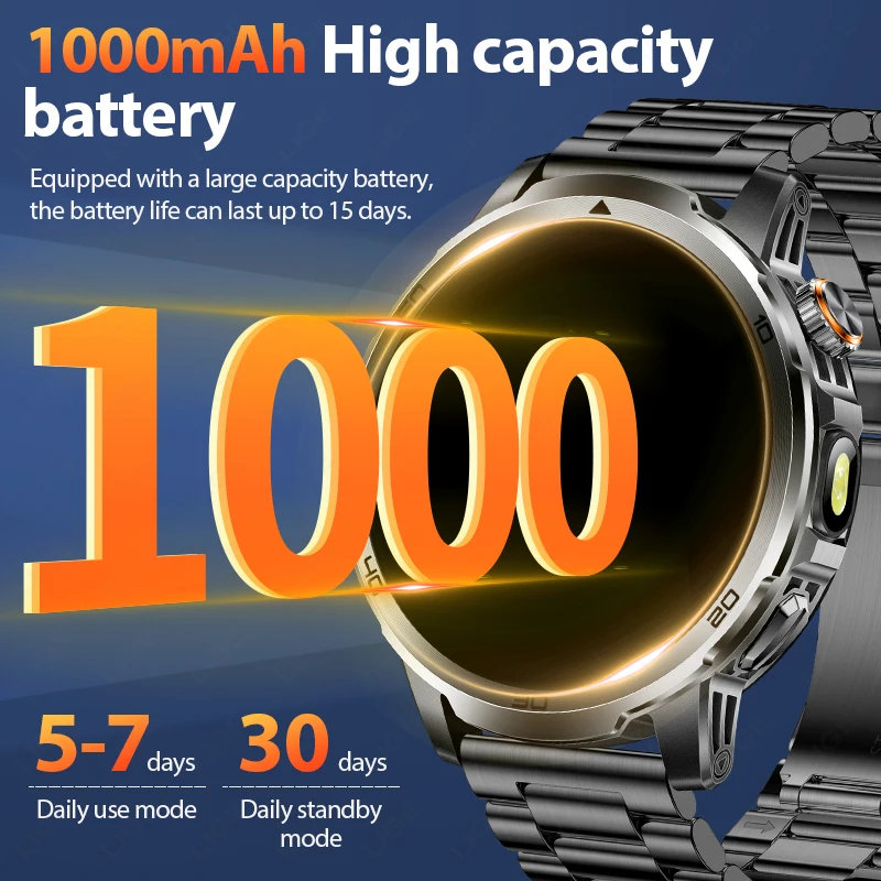 LIGE Outdoor Smart Watch Men 1000mAh Battery LED Flashlight SmartWatch Bluetooth Call Heart Rate Waterproof Sports Smartwatch