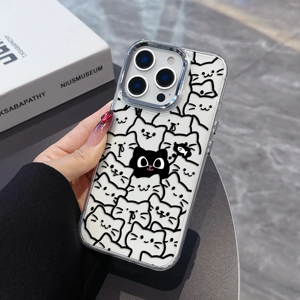 Adorable Black Cat Cartoon Transparent Phone Case - Soft Silicone TPU Back Cover