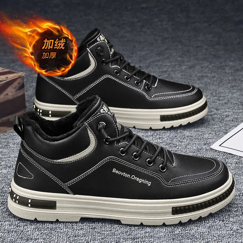 All-match Autumn Winter Men Snow Boots Waterproof PU Leather Short Boots Male Warm Plush Outdoor Work Shoes Boys Sneakers