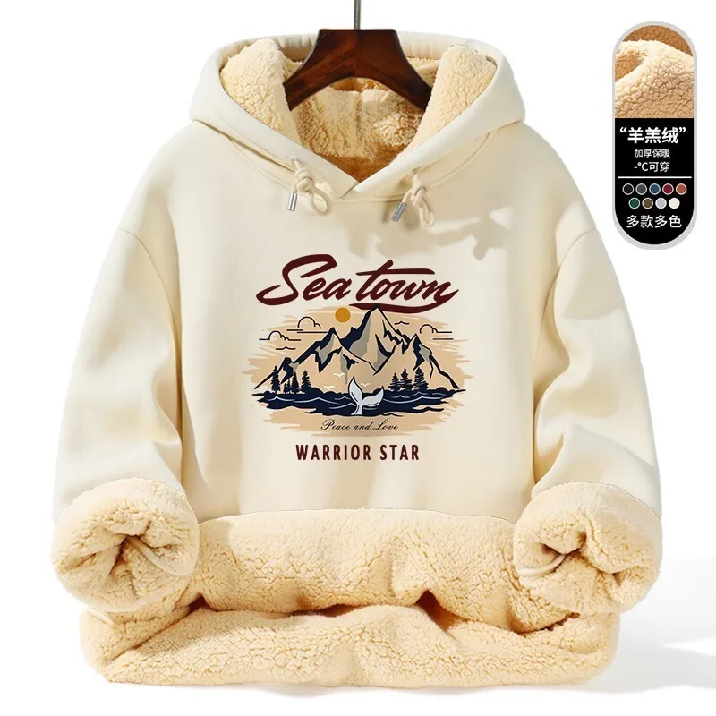 Mens sweater Thick and plush men's autumn and winter styles super thick warm hooded oversized pullover sweater lamb fleece hoodie size