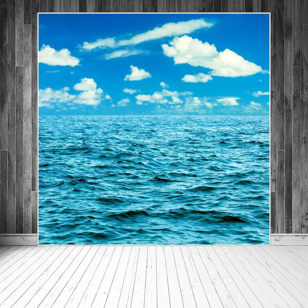 Ocean Watermark Birthday Party Decoration Photography Backdrops Children Flying Clouds Blue Sky Sea Summer Holiday B