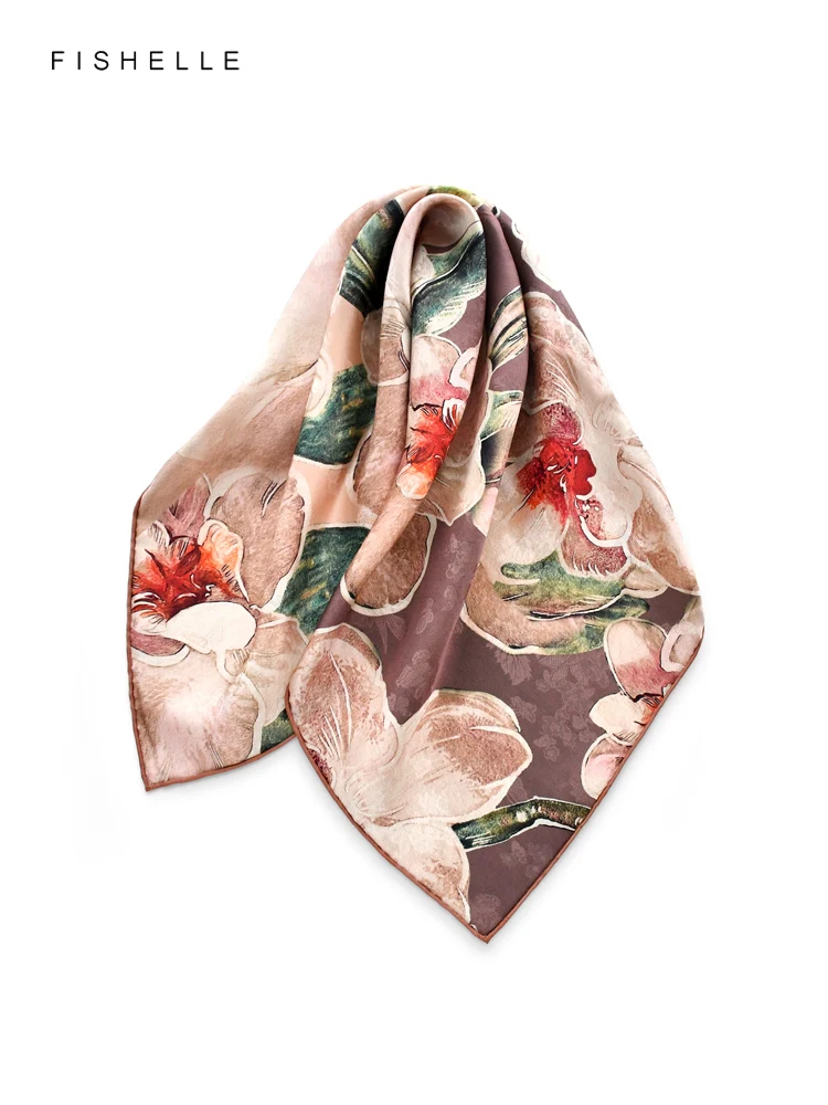 

Pink Green Camellia Printed Silk Small Square Scarf Natural Silk Scarves Real Silk Scarfs Lady Handkerchief Hijab Luxury Gifts