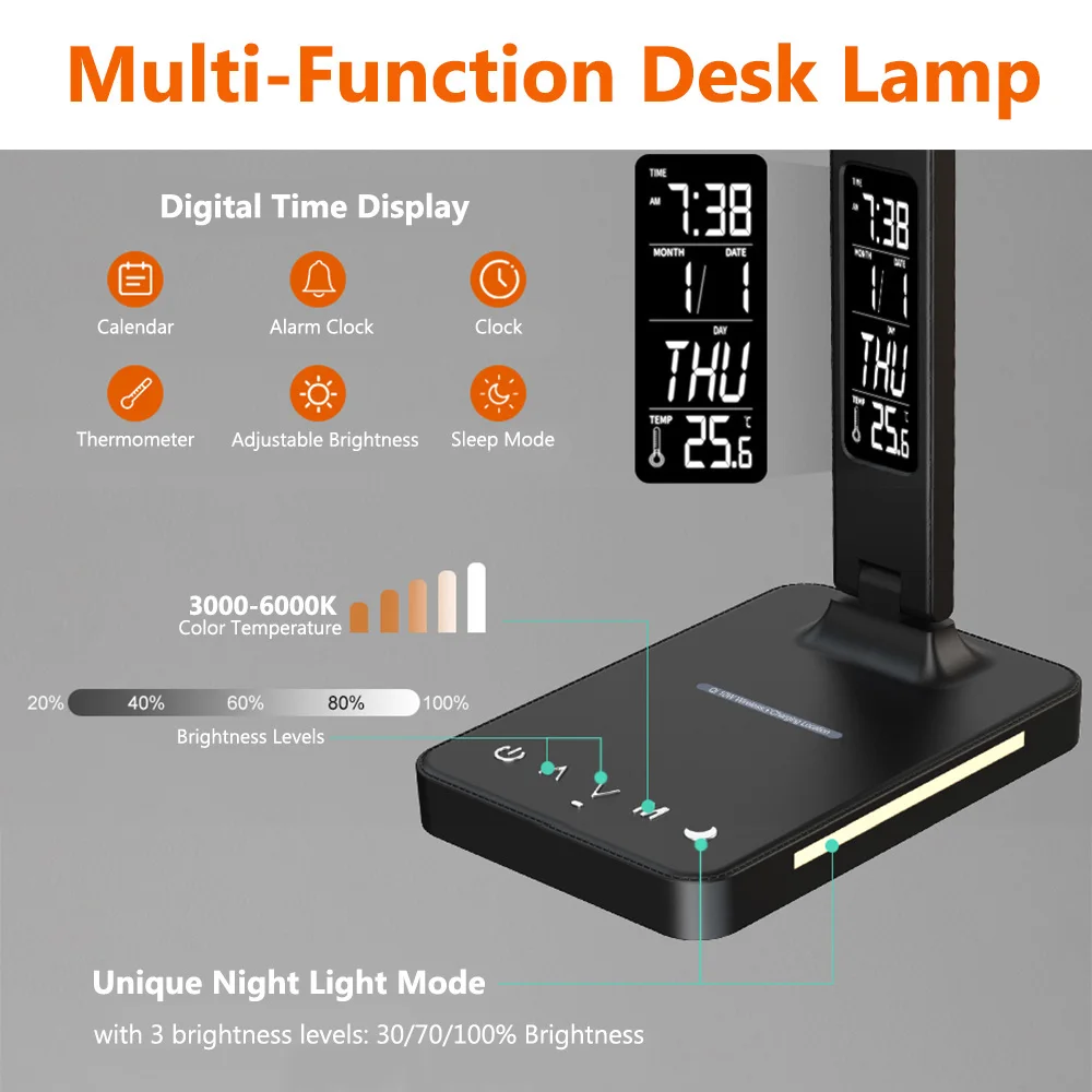 USB Wireless Charger LED Desk Lamp with Alarm Clock Temperature Dimmable Touch Table Lamp Eye Protection.jpg