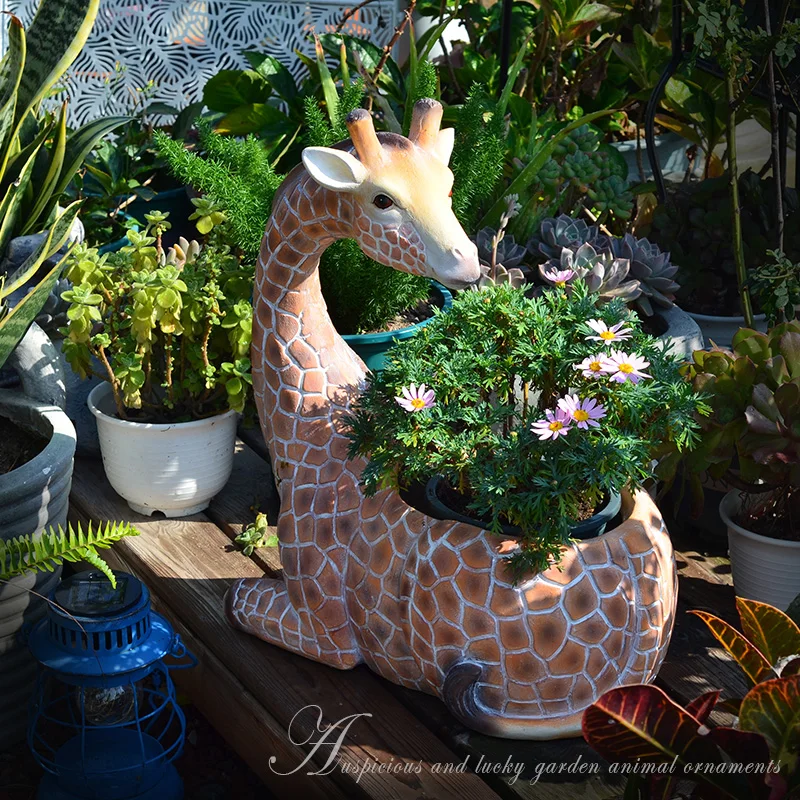 Home Decor Garden Decor Giraffe Simulated Animal Sculpture Flowerpot  Ornaments Balcony Courtyard Decorations Indoor Landscaping