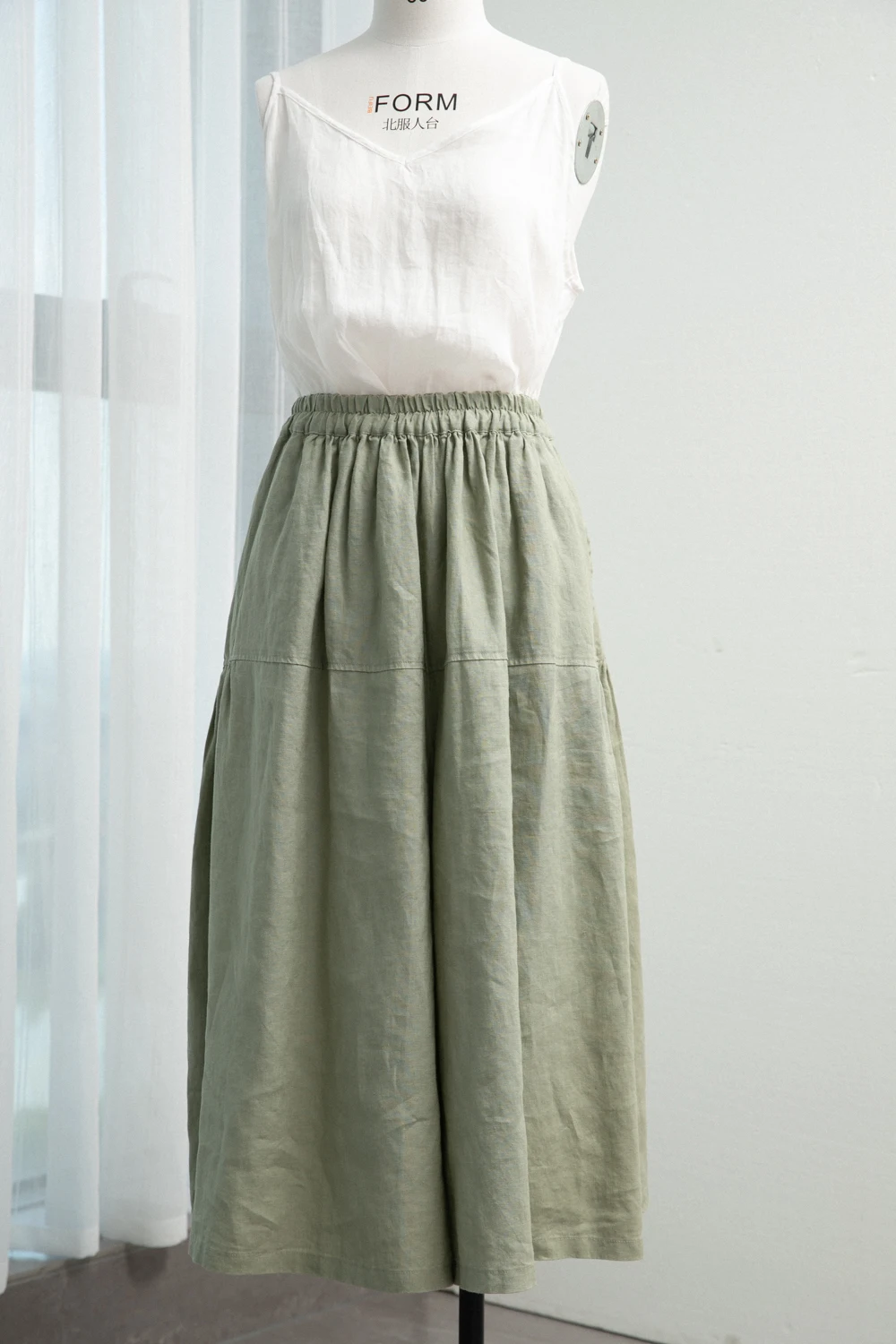 

64-98cm Elastic Waist / Spring Summer Women Loose All-match Japan Style Comfy 14*14 Linen Trousers Skirt Pants Skorts