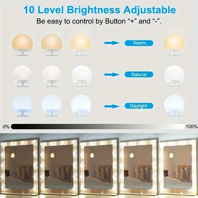 Makeup Mirror LED Light Bulbs Vanity Lights USB Charging Bathroom Dressing Table Lighting Dimmable LED Vanity Mirror Light