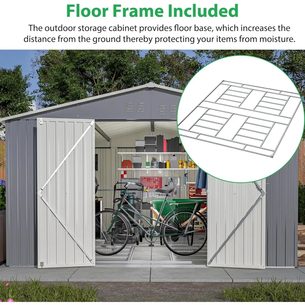 Large Outdoor Storage Shed, Metal Galvanized Steel Garden Shed with Floor Frame 3