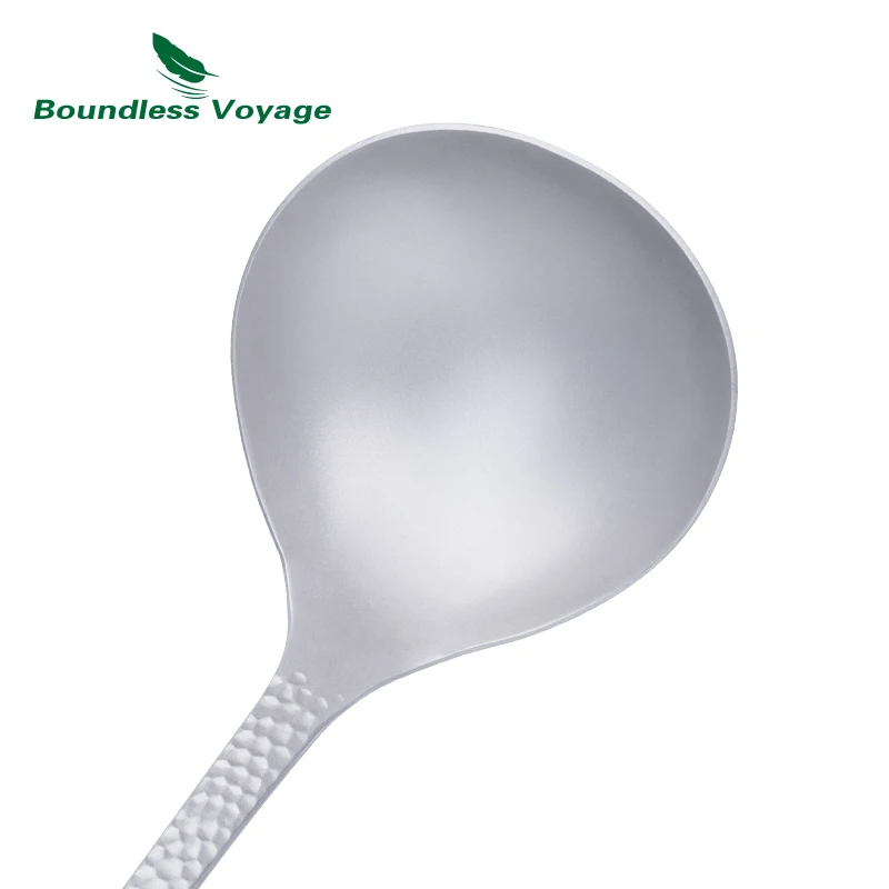Boundless Voyage Long Handle Titanium Soup Ladle Metal Serving Skimmer Slotted Spoon For Cooking Gravy Sauces Hot Pot_voghion.com