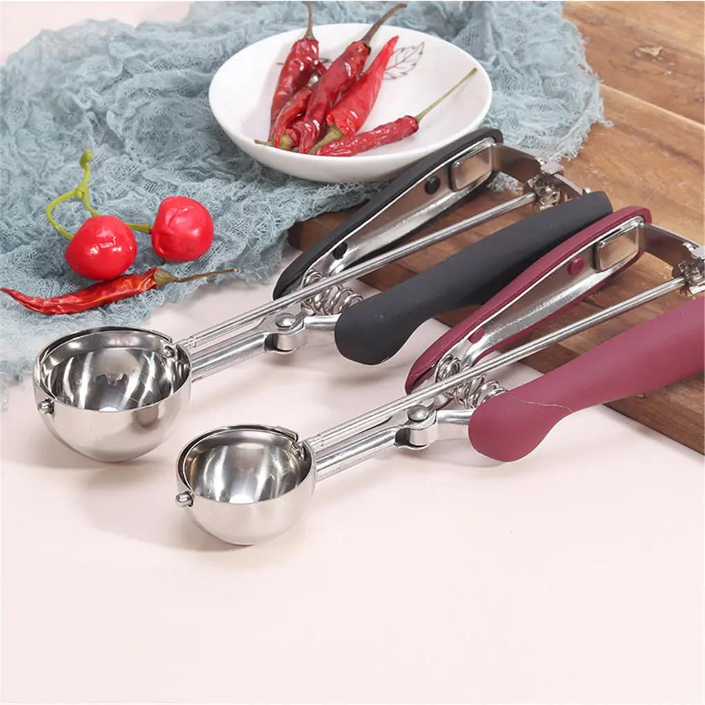 Ice Cream Scoop Stainless Steel Cookie Dough Spoon Fruit Potato Digging Ball Scooper, Wine Red, 3cm