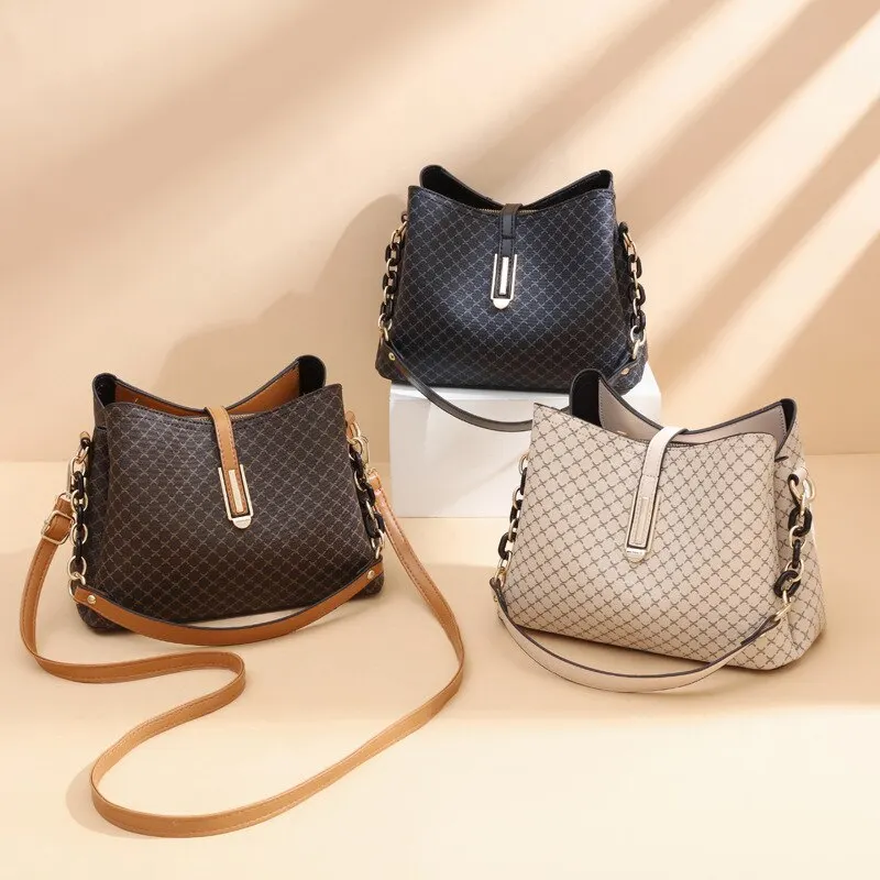 New Fashion Bucket Women Luxury Design Shoulder Bag Large Capacity Ladies PU Leather Crossbody Bag