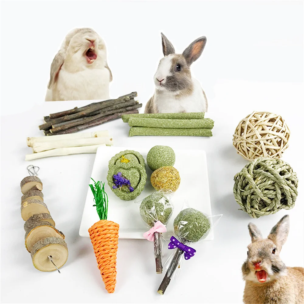 

31Pcs Natural Wood Sticks Grass Balls Hamster Chew Toys Chinchilla Rabbit Teeth Care Molar Toy for Gerbil Rat Guinea Pig Playing