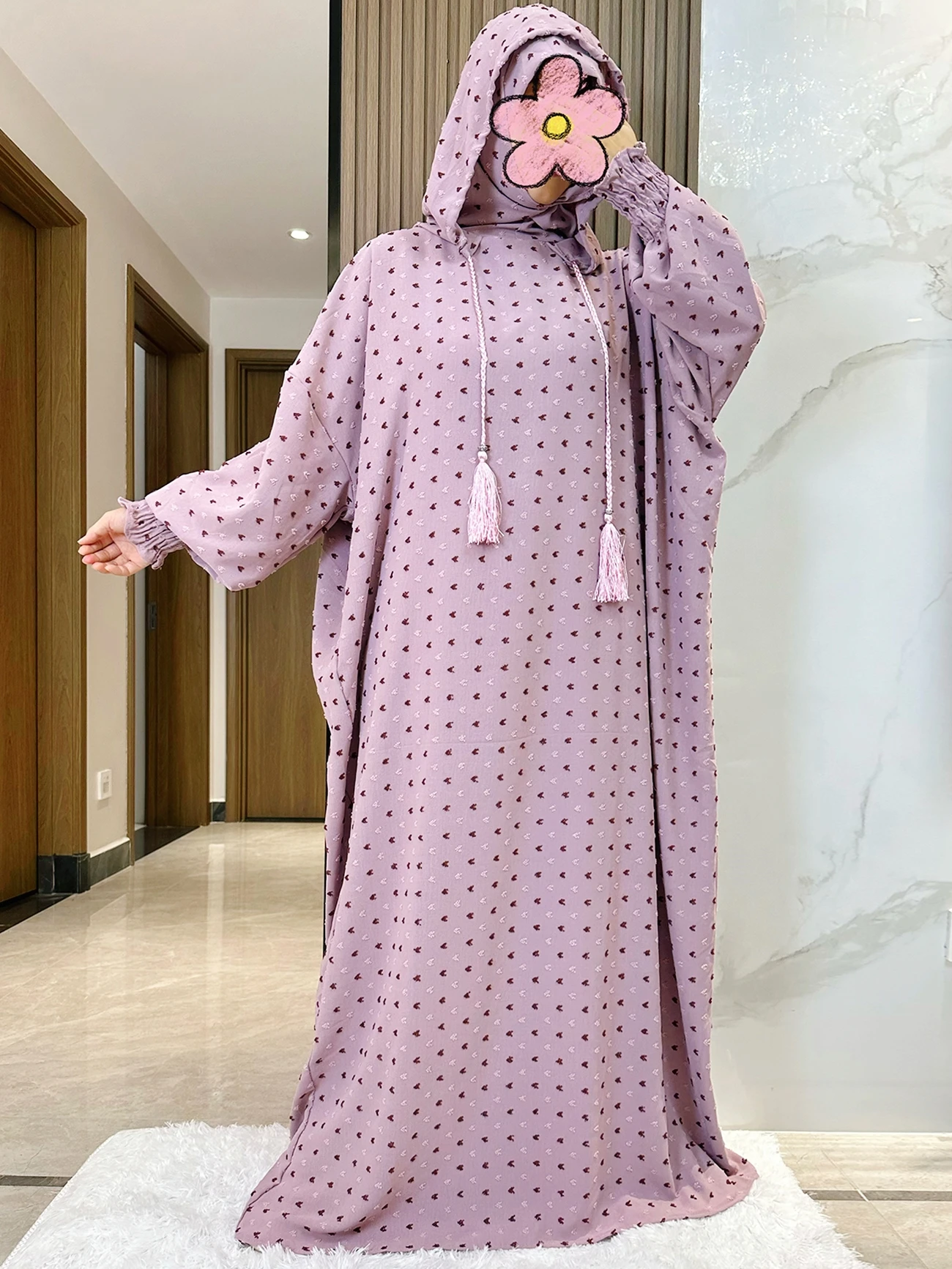 

New Ramadan Muslim Two Hats Abaya Dubai Turkey Islam Prayer Clothes Solid Cotton Fabric Dresses Islam Women Dress Kaftan