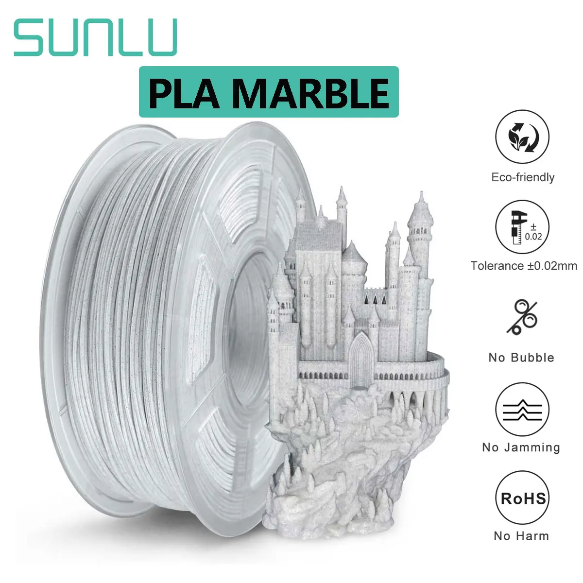 SUNLU 3D Printer Filament Marble PLA 1KG 1.75MM 3D Printers Materials Marble texture Biodegradable Filaments Printing  Materials jayo sunlu neatly wound petg filament 3d printer filament 1 75mm 1kg 3d printing materials fit most fdm 3d printers