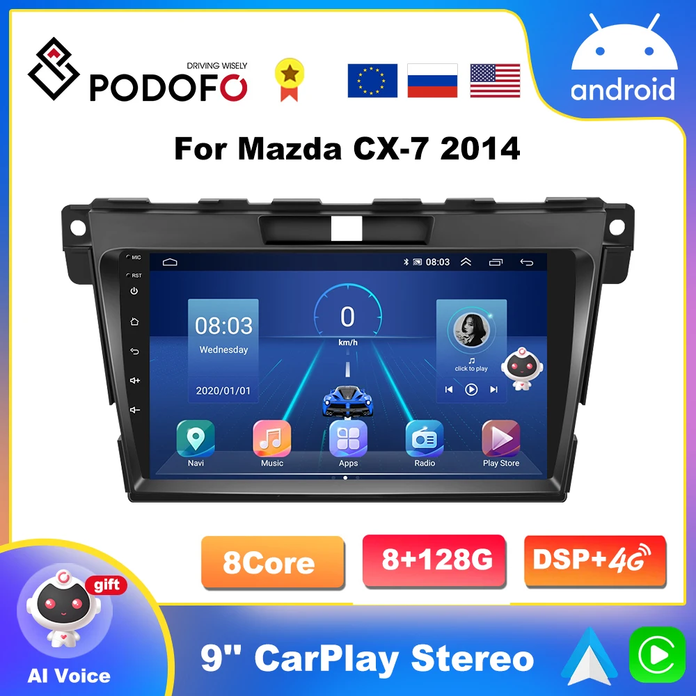 Podofo 9 Radio CarPlay Para Mazda CX 7 CX7 2008 2015 Android AutoRadio 2 Din Reproductor De 