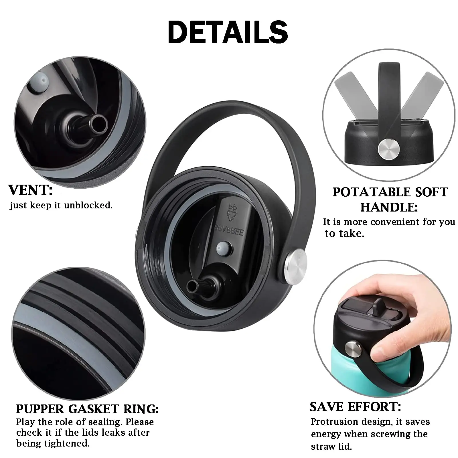 Lids with Straw for Hydroflask Wide Mouth 20 32 40 oz, Flex Straw