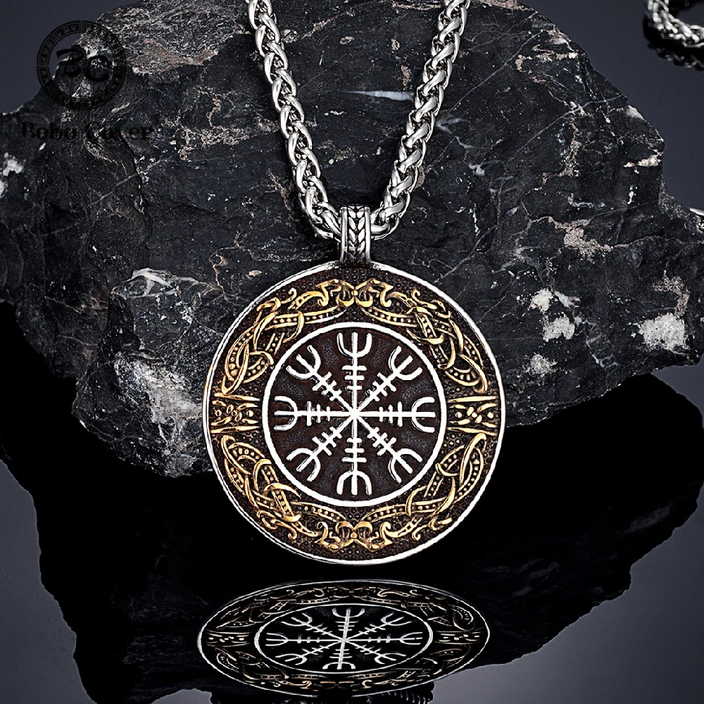 Vintage Ouroboros Vikings Rune Compass Necklace Men Norse Amulet
