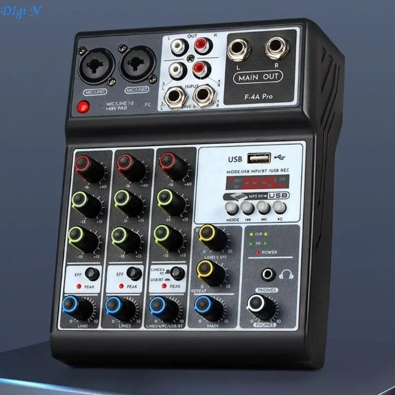 프로페셔널 4 입력 믹서 블루투스 호환 및 DJ 녹음용 USB R2LB