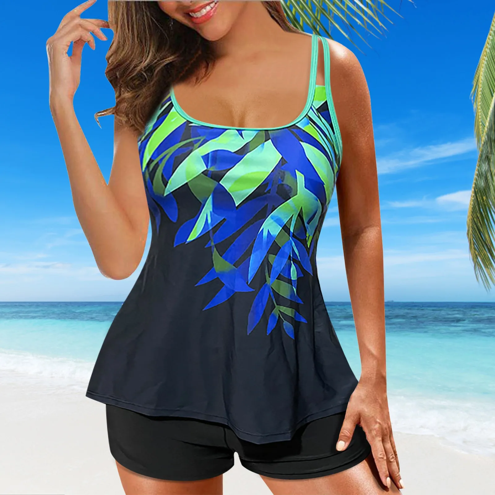 

Купальник-бикини женский с принтом, пикантный размерный купальник с большим разрезом, элегантная пляжная купальная одежда, танкини, купальный костюм для плавания, Гаваи