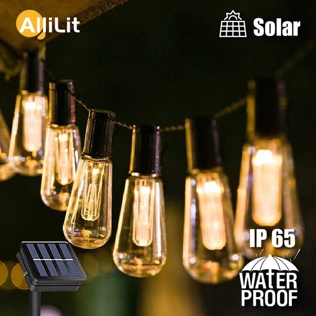 Guirxiété solaire LED d'extérieur, ampoule Edison étanche IP65