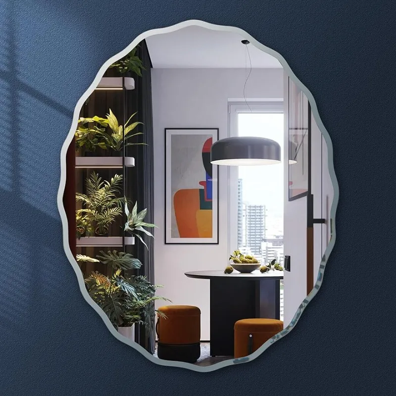 

Frameless Oval Wall Mirror, Irregular Bathroom Frameless Mirror for Living Room Decor, Modern Vanity Mirrors for Bathroom