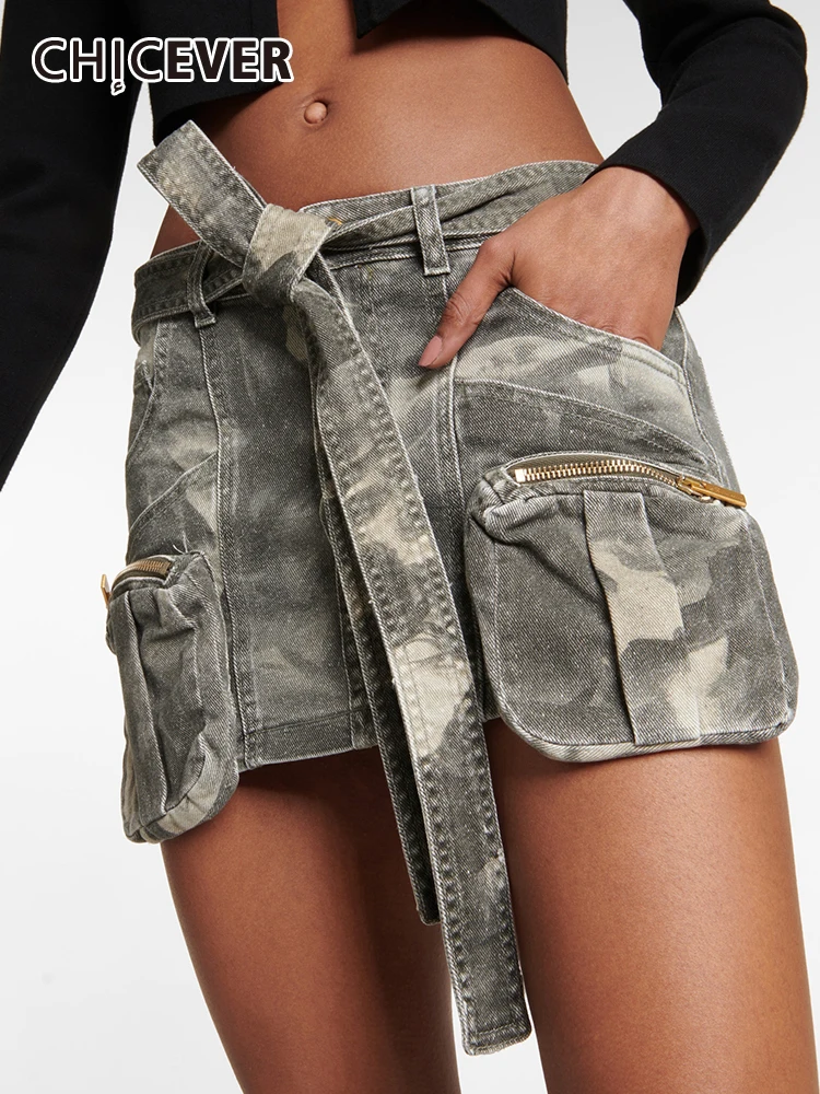 

CHICEVER Camouflage Casual Skirts For Women High Waist Patchwork Pockets Bodycon Slimming Mini Skirt Female Summer Clothes New