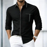 Chemise à manches longues pour homme avec bordures contrastées et fermeture boutonnée décontractée 1