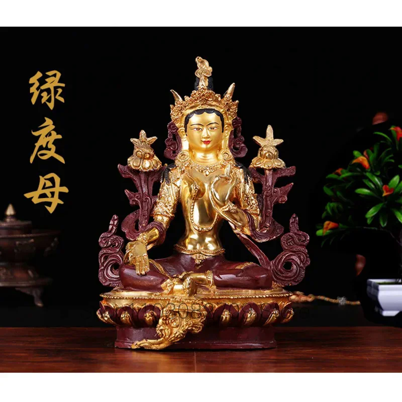 

Wholesale Buddha -21 CM TALL-Efficacious HOME OFFICE House Protection Talisman-Buddhist Buddhism gilding Green Tara brass statue