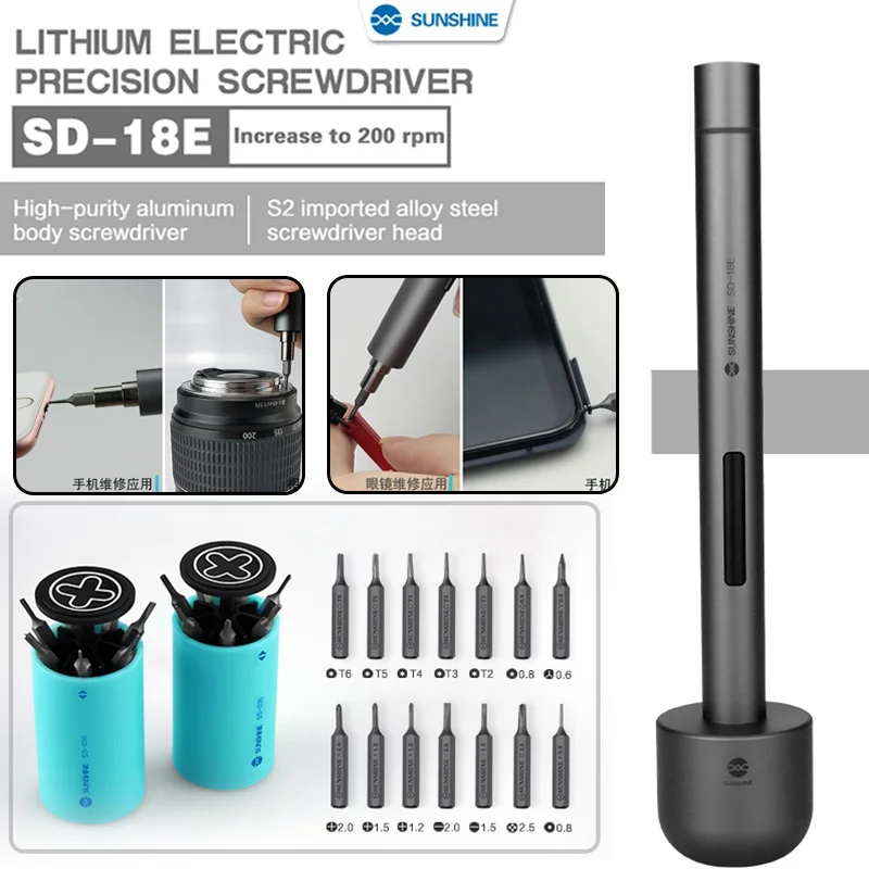 SUNSHINE SD-18E Electric Screwdriver Set S2 Alloy Steel with Mini Screwdriver Storage Box for IPhone IPad Camera Table Repair multifunctional screwdriver set 32 in 1 combination multi bits precision mini magnetic kit mobile phone ipad camera home repair